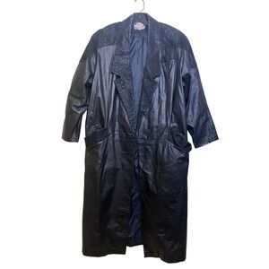 Vintage Paris Sport Club Trench Coat Womens Medium Black Leather Lined‎ 90's 46"